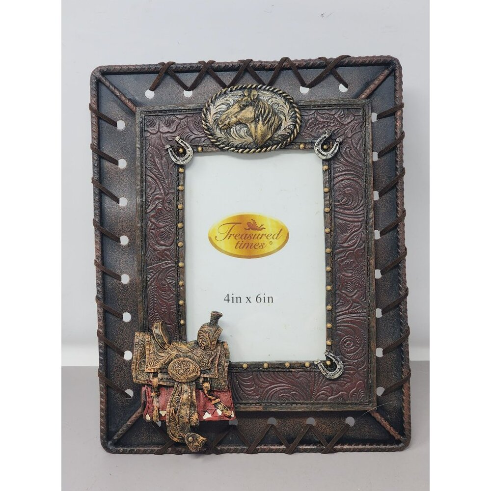 Western Picture Frame4"x6" Decorative Saddle & Horseshoe Design Treasured Times